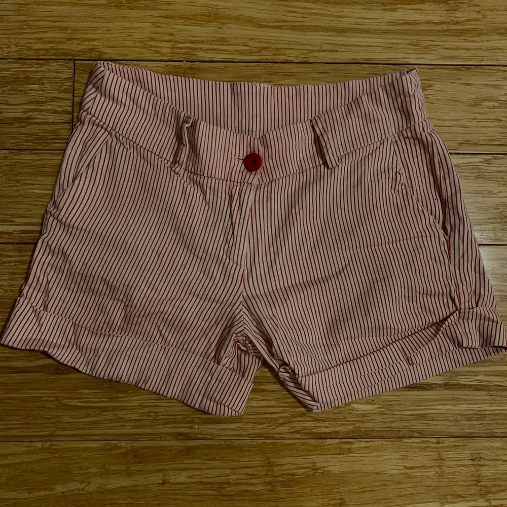Red and White Striped Bermuda Shorts
